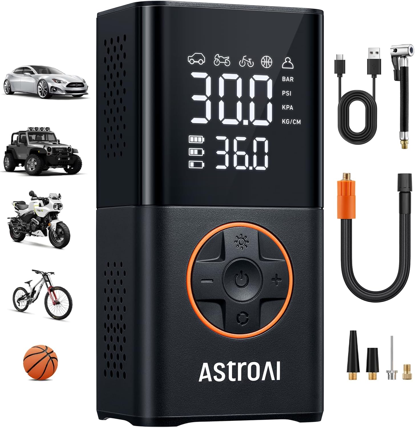 AstroAI L7 Tire Inflator Portable Air Compressor Cordless Mini Bike Pump with Digital Dual Values Display