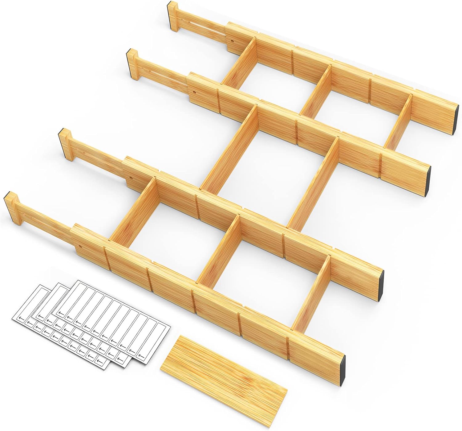 SpaceAid Bamboo Drawer Dividers with Inserts and Labels,