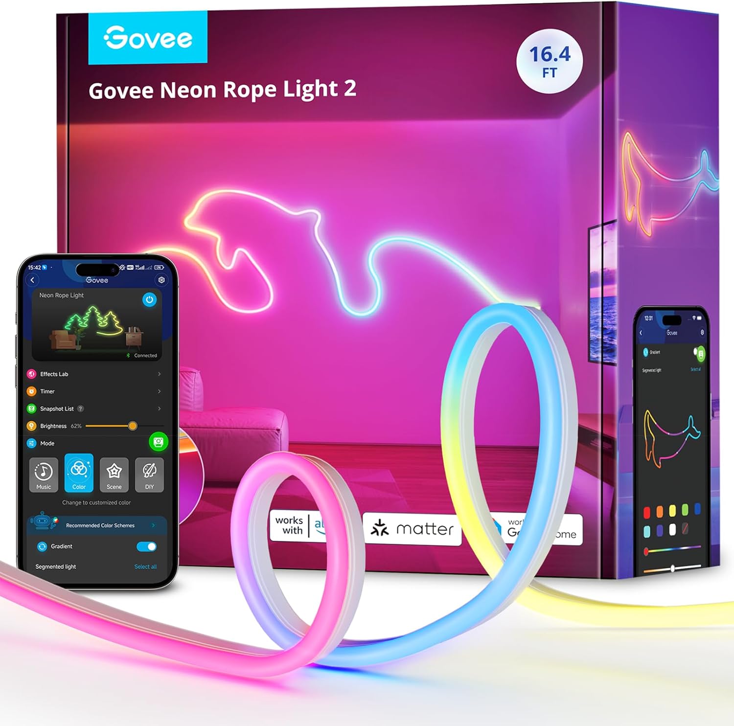 Govee RGBIC Neon Lights, LED Smart Neon Rope Light