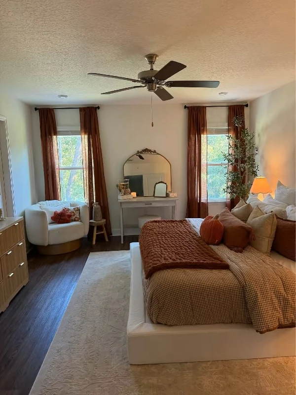 burnt orange and gingham sanctuary bedroom designing for chilly autumn nights