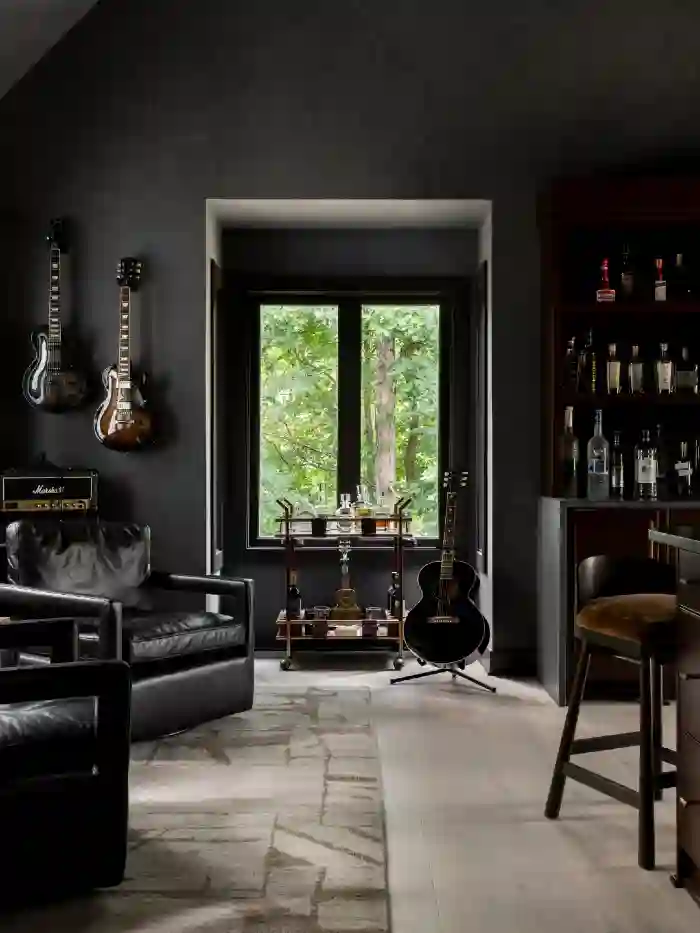 charcoal and leather music lounge