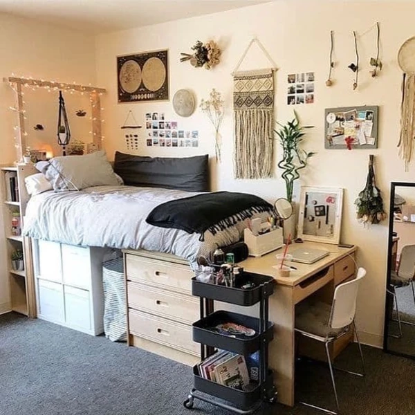 earthy boho lofted bedroom maximizing space with handcrafted decor