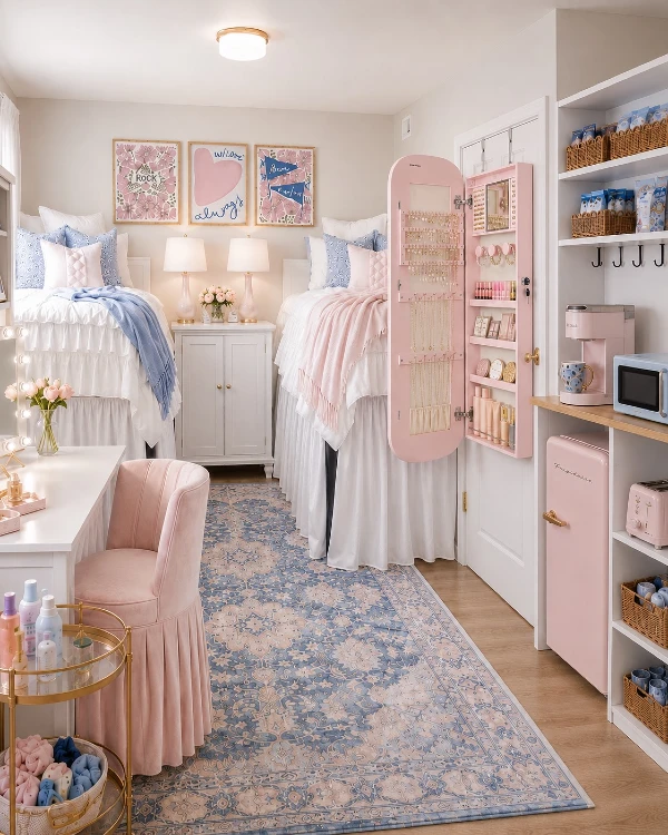 pastel pink and blue symmetrical shared room inspiring diy decor ideas for dual spaces