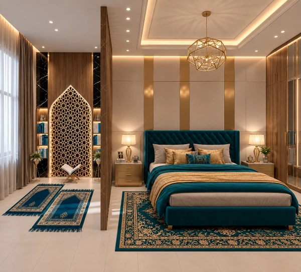 regal teal and gold master suite weaving worship seamlessly into daily rest
