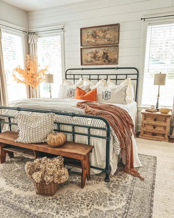 rustic terracotta farmhouse bedroom embracing autumn comfort