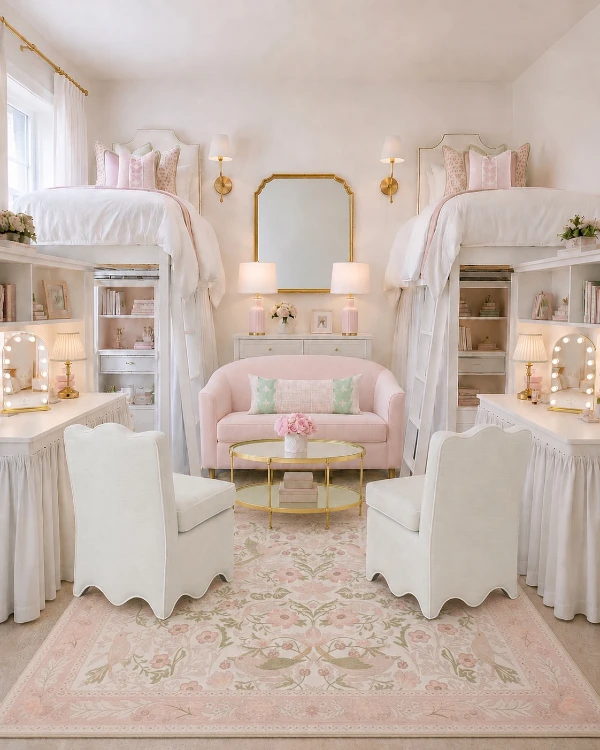vintage pink and gold lofted retreat spatial optimization ideas for a stylish college room